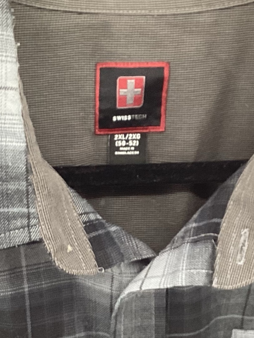 Swiss Tech Gray and Black Plaid Casual Button Down Shirt - Picture 5 of 9